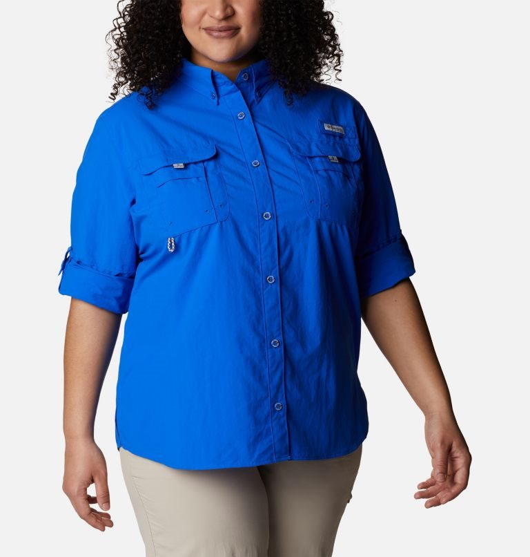 Women's Columbia PFG Bahama Long Sleeve Shirts Blue | Plus Size CA-B830A